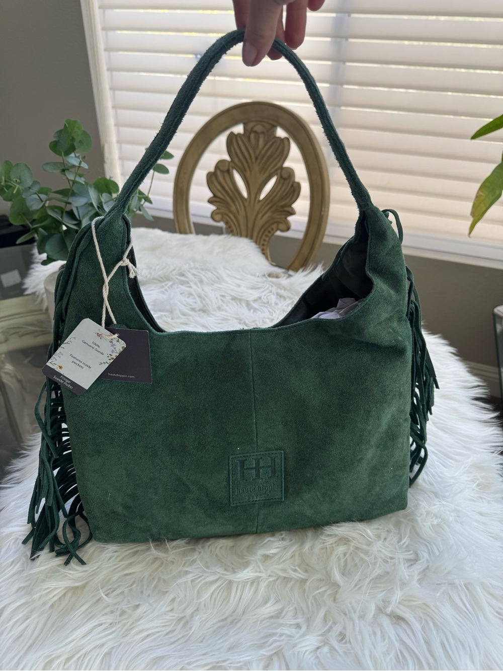 Haute Hippie Green Suede Fringe Hobo Bag - Picture 2 of 6